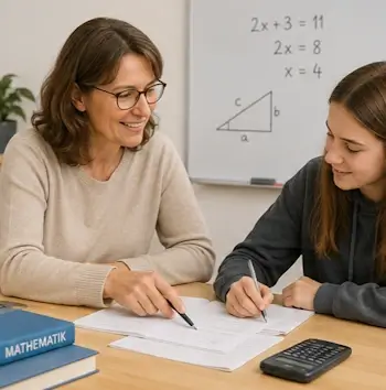 Lehrperson erklärt einer Schülerin eine Mathematikaufgabe im Einzelunterricht Nachhilfe Mathematik Bern.