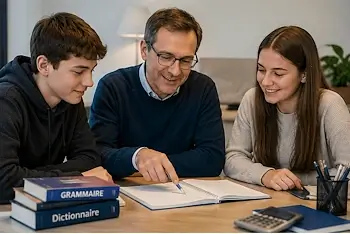 Professeur donnant un cours privé à deux adolescents à Berne.