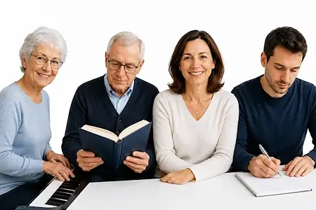 Erwachsene und Senioren beim Privatunterricht und Klavierunterricht in Bern