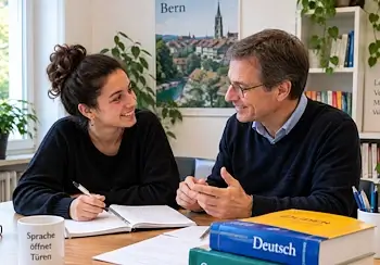 Erwachsene Teilnehmerin im Deutsch-Intensivkurs mit Privatlehrer in Bern