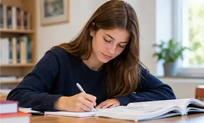 Jugendliche Schülerin lernt Mathematik im Privatunterricht in Bern.