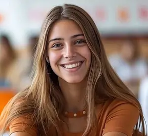 Jeune femme souriante pendant un cours d’anglais à Berne